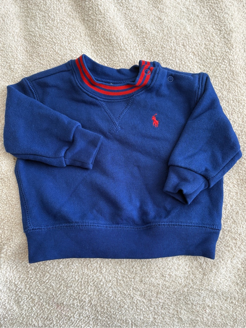 Ralph Lauren Navy Sweatshirt with Red Pony and Striped Collar